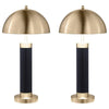 Cony Tall Table Lamp Set of 2, LED, Gold Dome Shade Black Faux Leather
