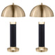 Cony Tall Table Lamp Set of 2, LED, Gold Dome Shade Black Faux Leather