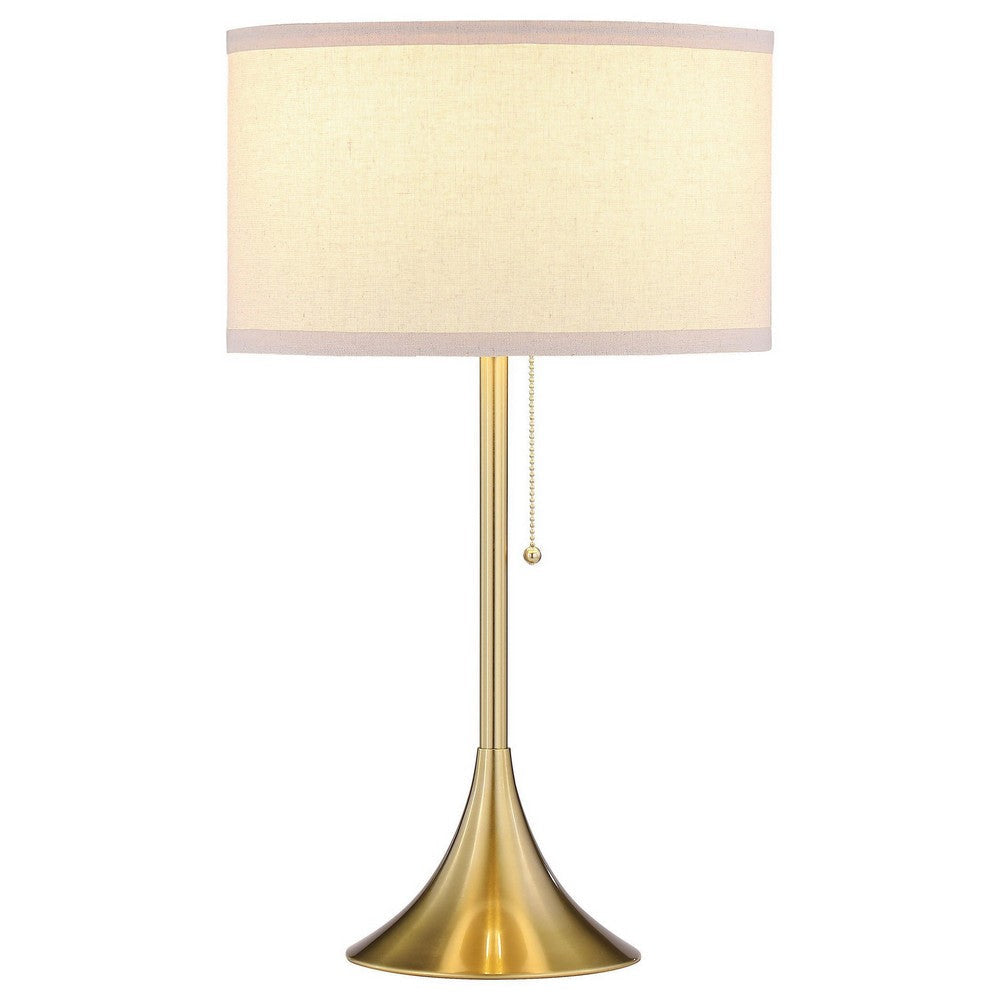 Mikka Table Lamp Pull-Chain Gold Flared Pedestal Base Beige Fabric BM329184