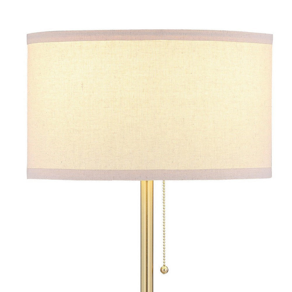 Mikka Table Lamp Pull-Chain Gold Flared Pedestal Base Beige Fabric BM329184