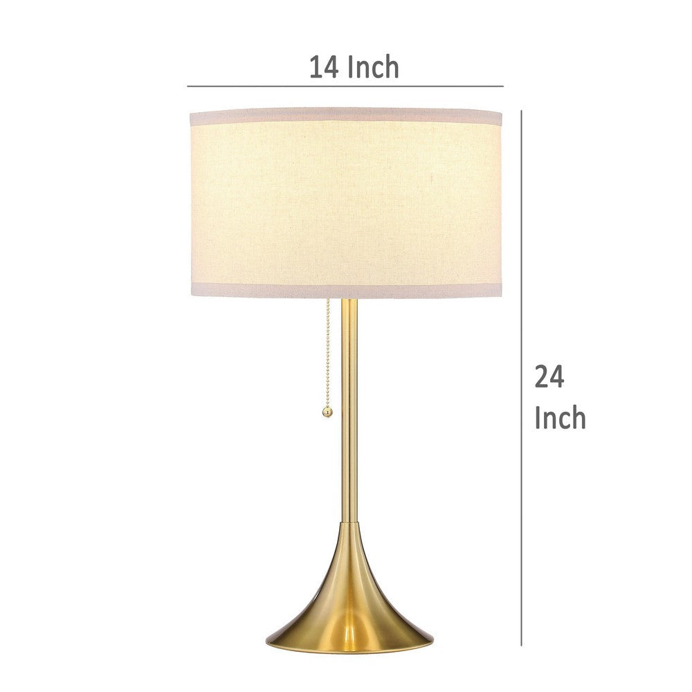 Mikka Table Lamp Pull-Chain Gold Flared Pedestal Base Beige Fabric BM329184