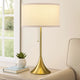 Mikka Table Lamp, Pull-Chain, Gold Flared Pedestal Base, Beige Fabric