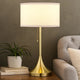 Mikka Table Lamp, Pull-Chain, Gold Flared Pedestal Base, Beige Fabric
