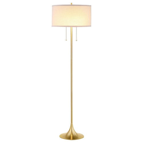 Mikka Floor Lamp, Pull-Chain, Gold Flared Pedestal Base, Beige Fabric