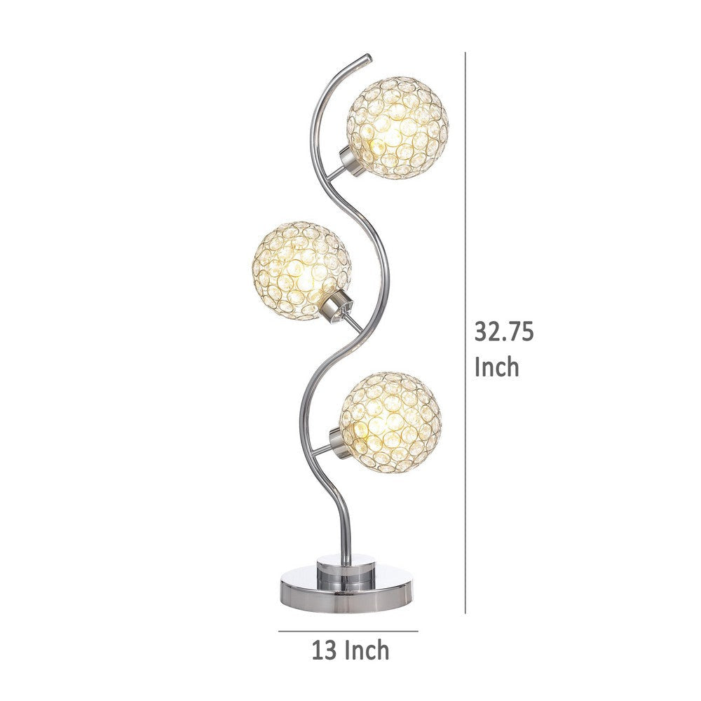 Berly Table Lamp with Crystal Balls and Touch Button Silver Metal BM329186