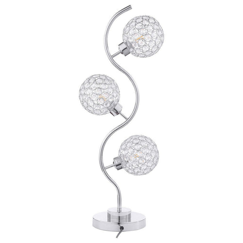 Berly Table Lamp with Crystal Balls and Touch Button, Silver Metal