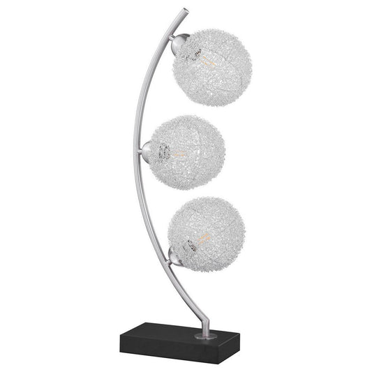 Udia Table Lamp with Woven Silver Metal Mesh Spherical Shades Black BM329187