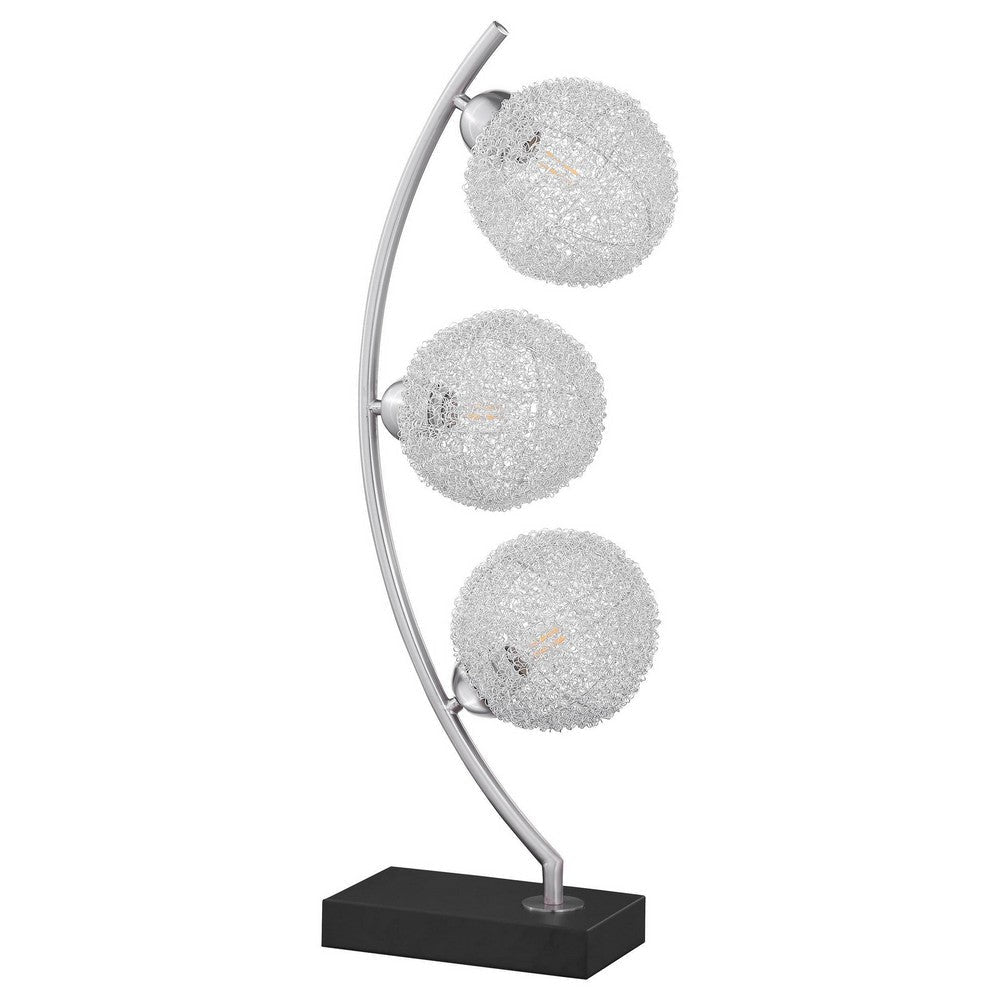 Udia Table Lamp with Woven Silver Metal Mesh Spherical Shades Black BM329187