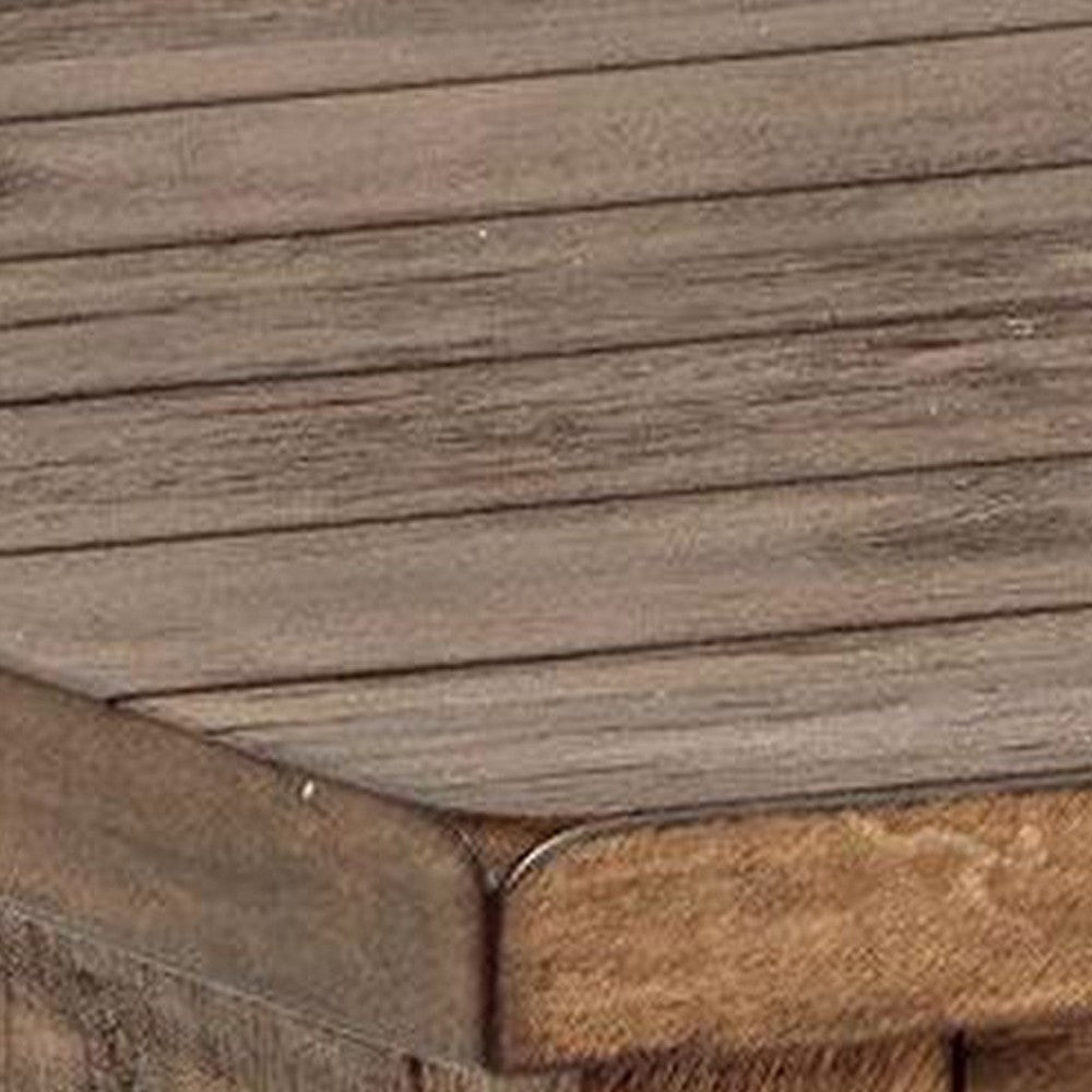 Ayne Side End Table 1 Shelf Distressed Brown Wood Square 20 Inch