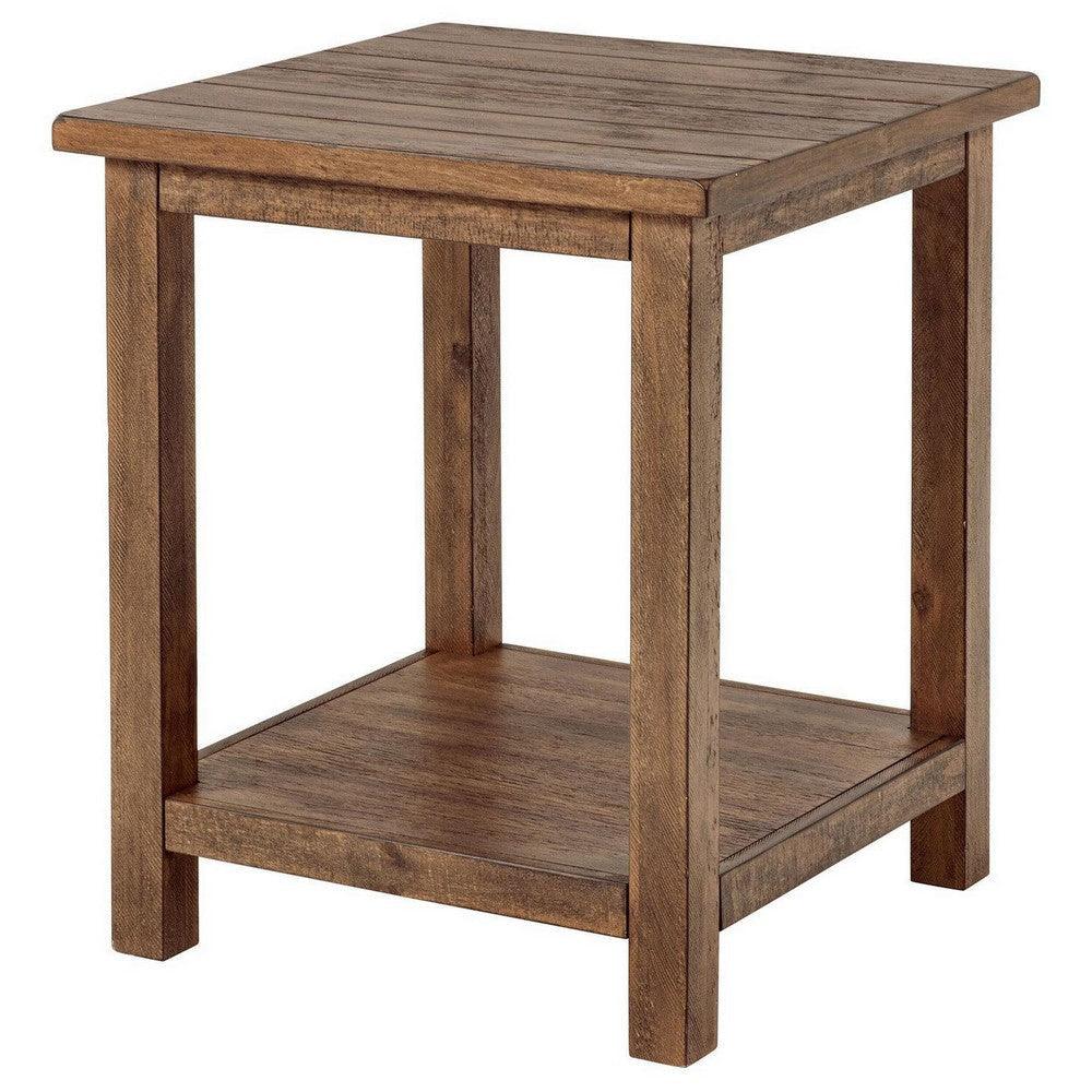 Ayne Side End Table 1 Shelf Distressed Brown Wood Square 20 Inch