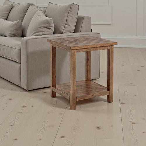 Ayne Side End Table, 1 Shelf, Distressed Brown Wood, Square 20 Inch