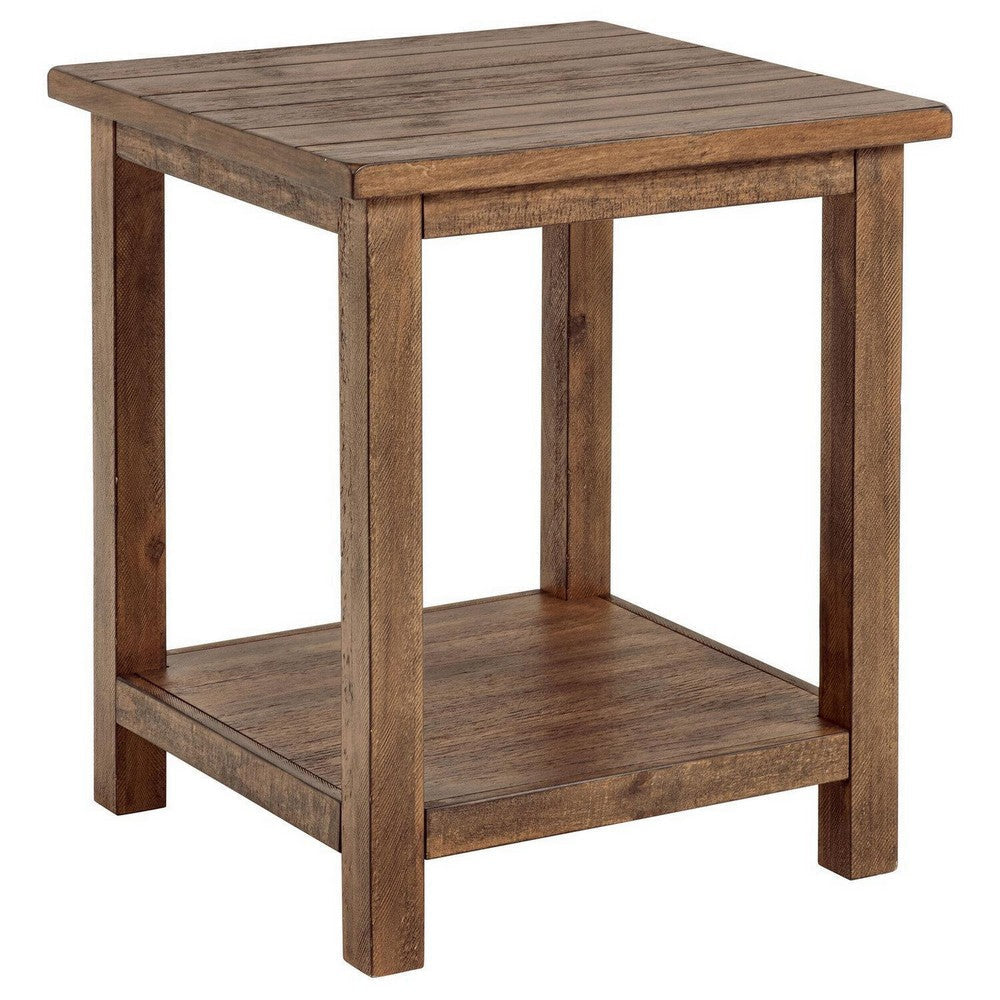 Ayne Side End Table 1 Shelf Distressed Brown Wood Square 20 Inch