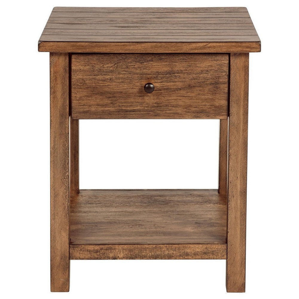 Ayne Side End Table 1 Shelf 1 Drawer Brown Wood Square 20 Inch