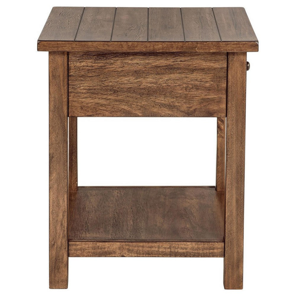 Ayne Side End Table 1 Shelf 1 Drawer Brown Wood Square 20 Inch