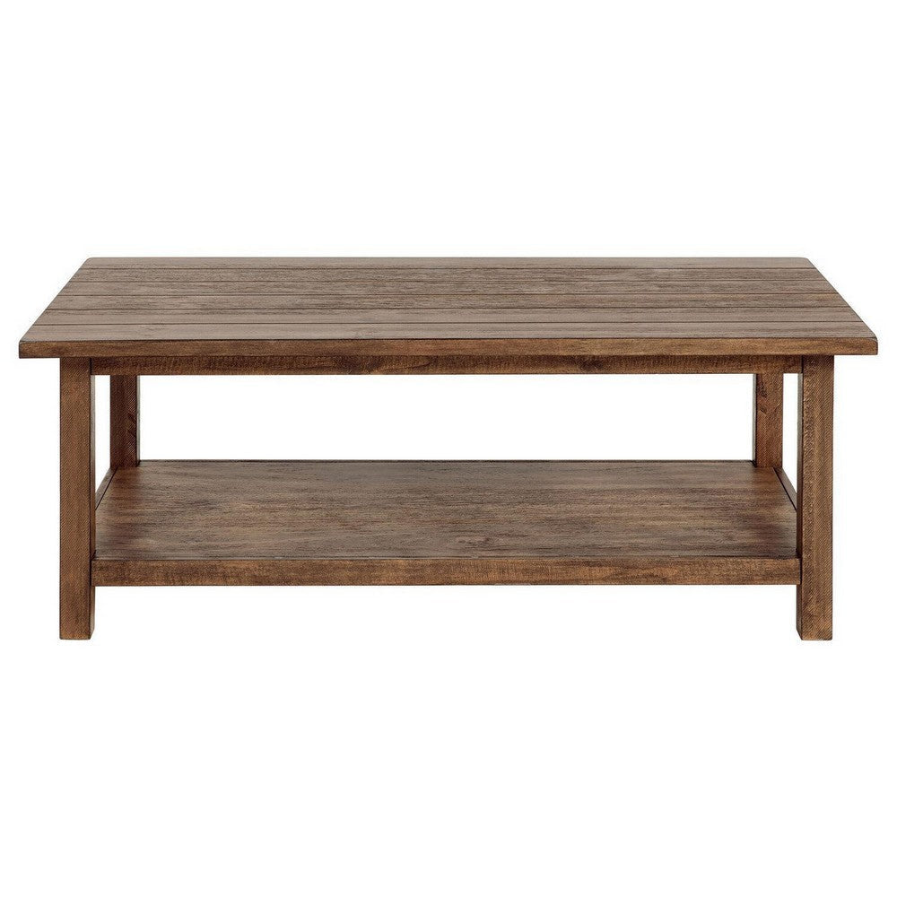 Ayne Coffee Table 1 Shelf Distressed Brown Wood Frame 47 Inch