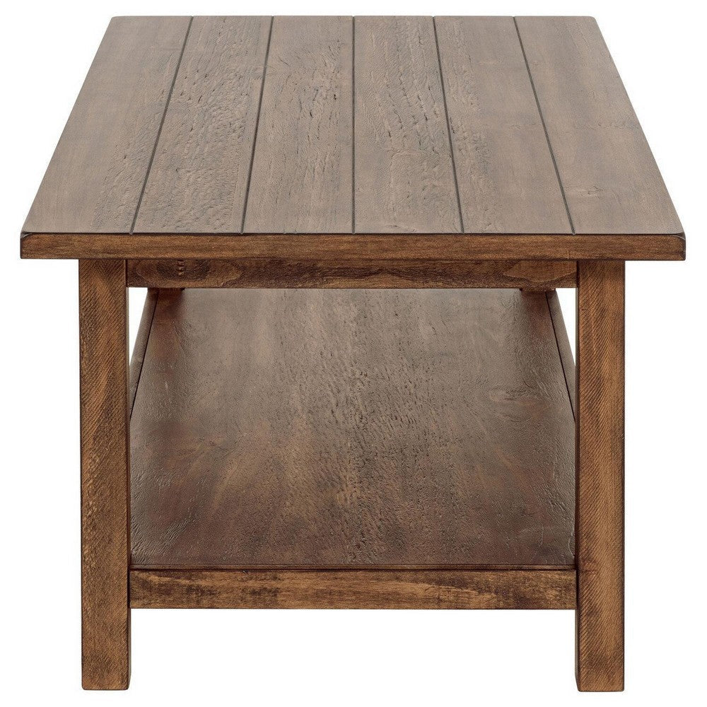 Ayne Coffee Table 1 Shelf Distressed Brown Wood Frame 47 Inch