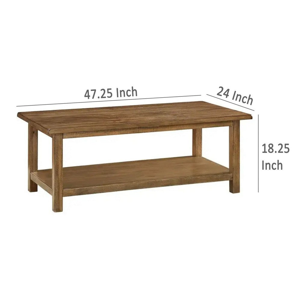 Ayne Coffee Table 1 Shelf Distressed Brown Wood Frame 47 Inch