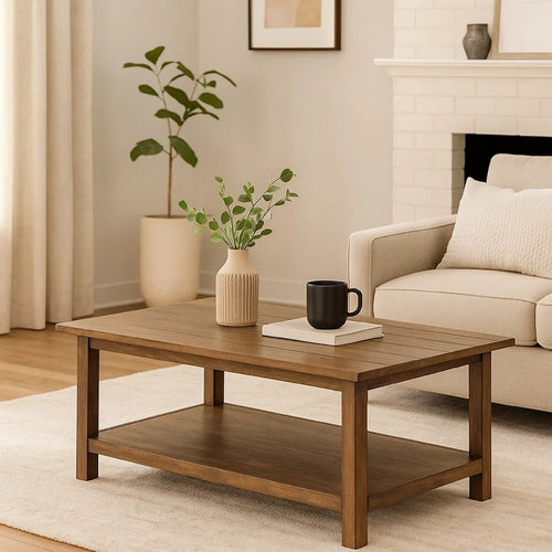 Ayne Coffee Table, 1 Shelf, Distressed Brown Wood Frame, 47 Inch