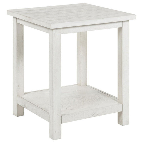Ayne Side End Table, 1 Bottom Shelf, White Wood Frame, Square 20 Inch