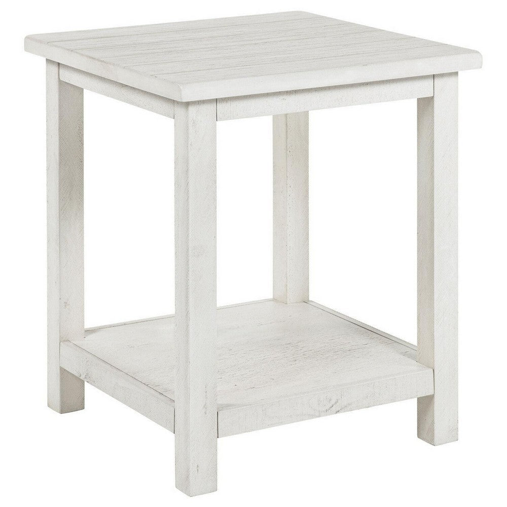 Ayne Side End Table, 1 Bottom Shelf, White Wood Frame, Square 20 Inch