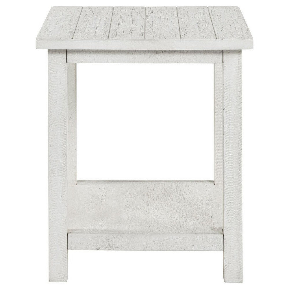 Ayne Side End Table 1 Bottom Shelf White Wood Frame Square 20 Inch