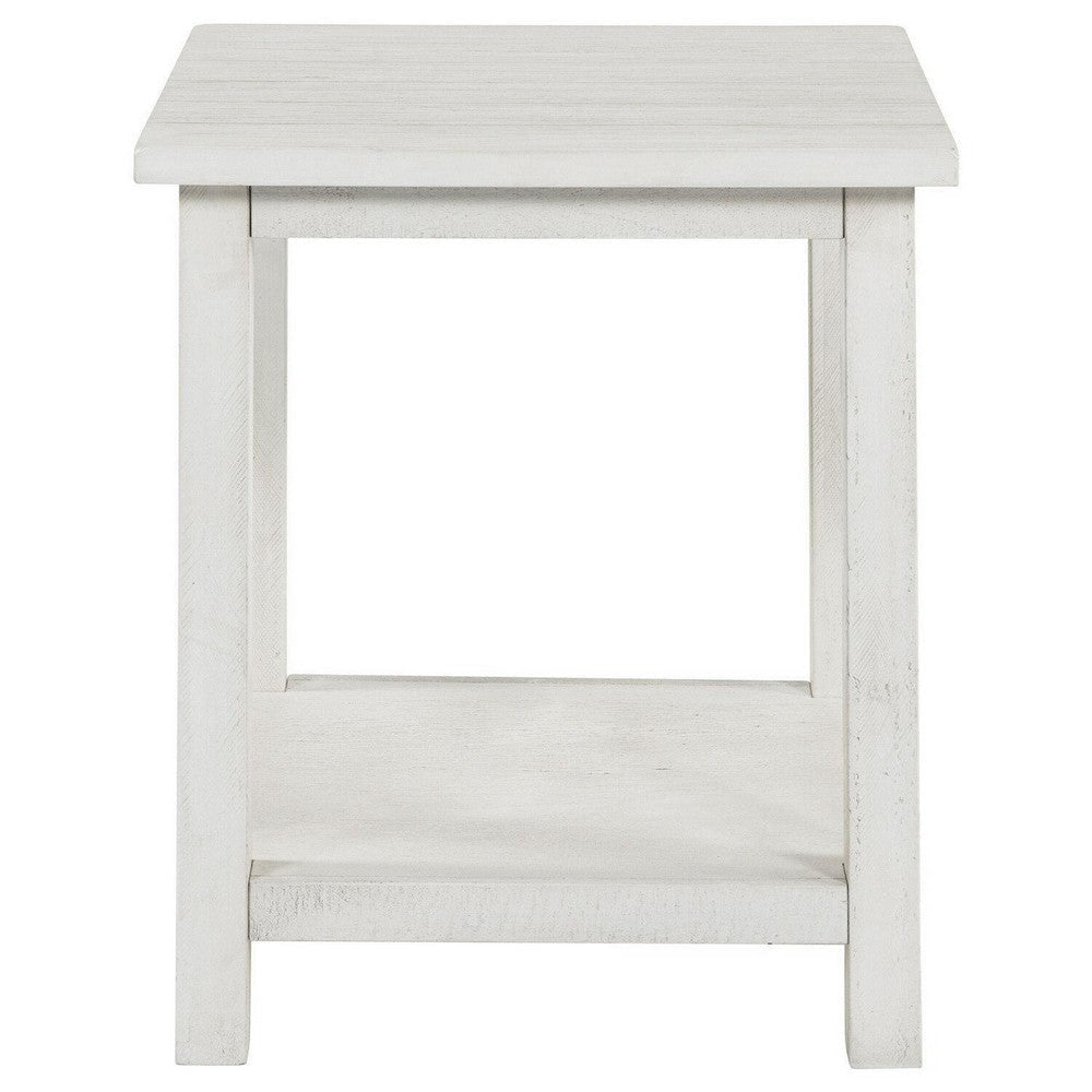 Ayne Side End Table 1 Bottom Shelf White Wood Frame Square 20 Inch