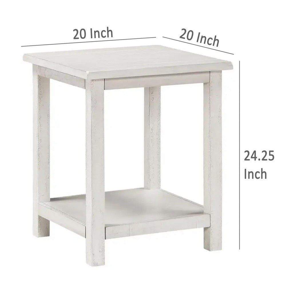 Ayne Side End Table 1 Bottom Shelf White Wood Frame Square 20 Inch
