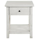Ayne Side End Table 1 Drawer Distressed White Wood Square 20 Inch