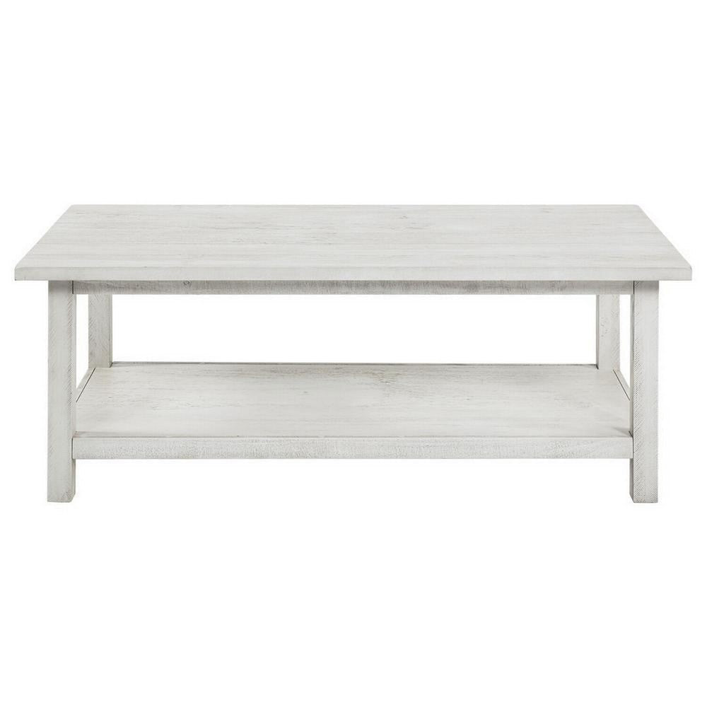 Ayne Coffee Table 1 Bottom Shelf Distressed White Wood 47 Inch