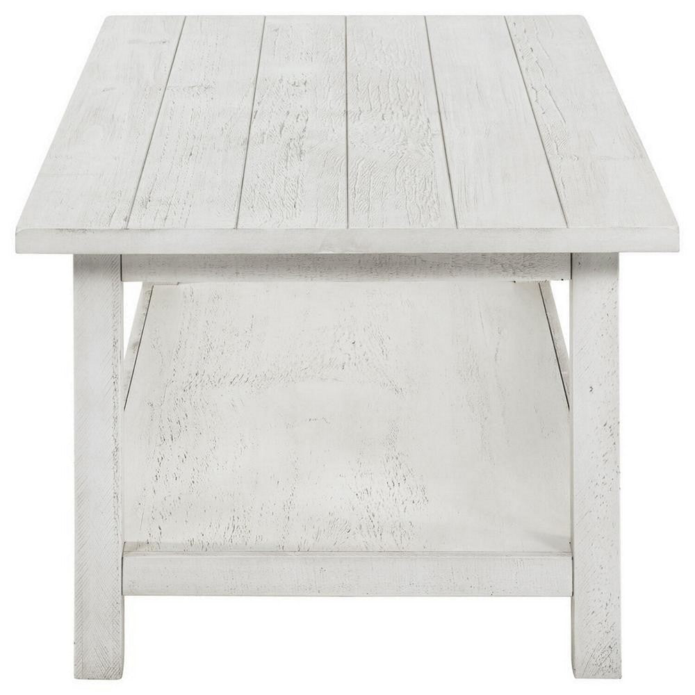 Ayne Coffee Table 1 Bottom Shelf Distressed White Wood 47 Inch