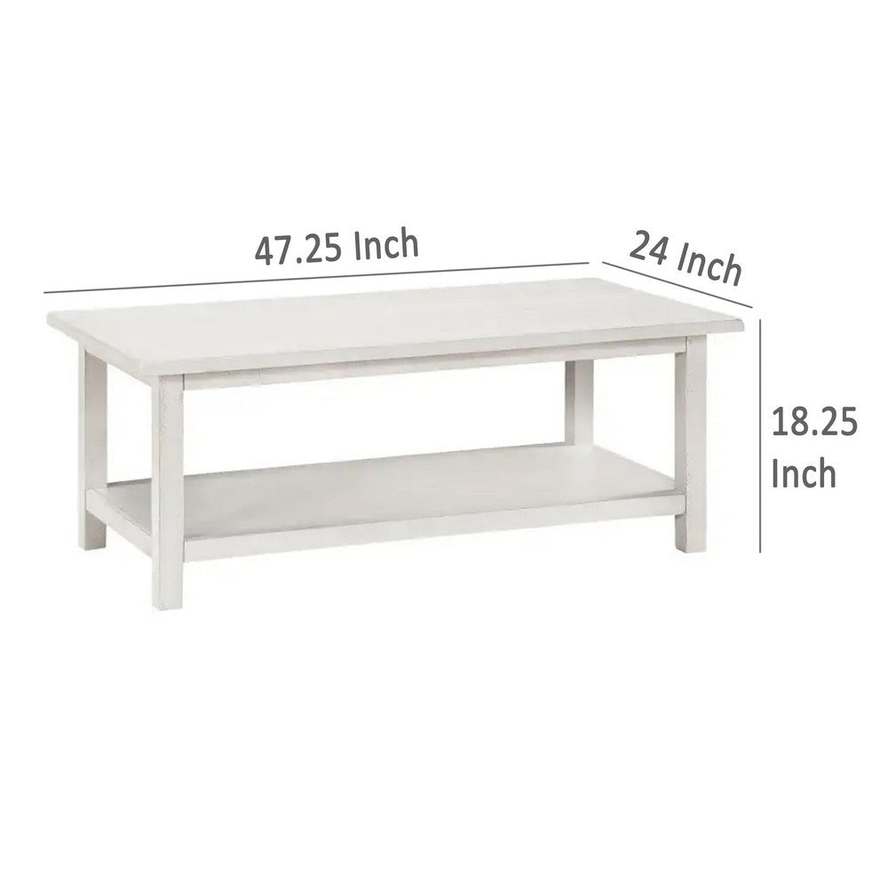 Ayne Coffee Table 1 Bottom Shelf Distressed White Wood 47 Inch