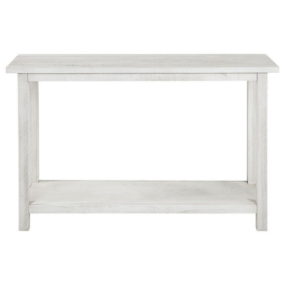 Ayne Console Table 1 Bottom Shelf Distressed White Wood 47 Inch