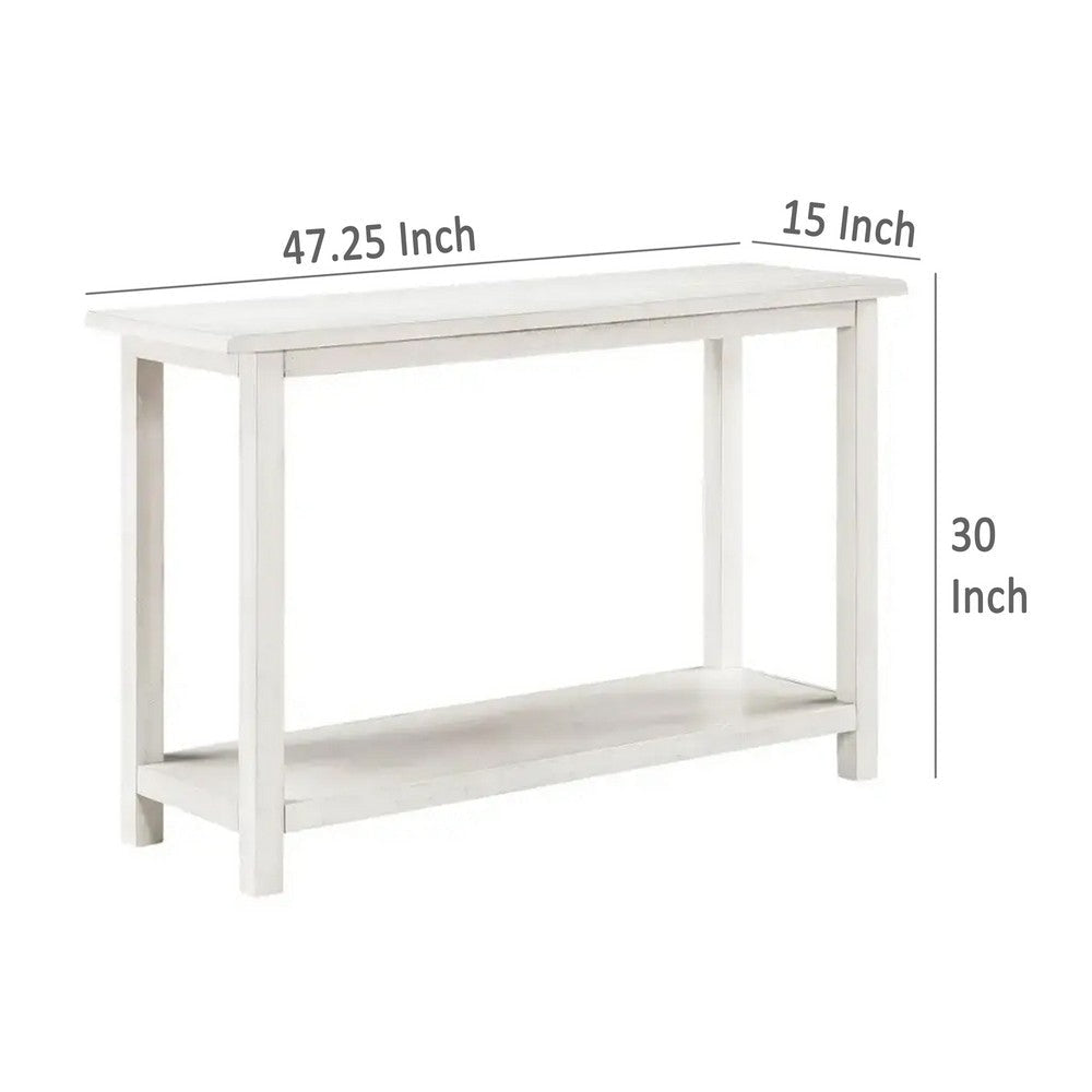 Ayne Console Table 1 Bottom Shelf Distressed White Wood 47 Inch