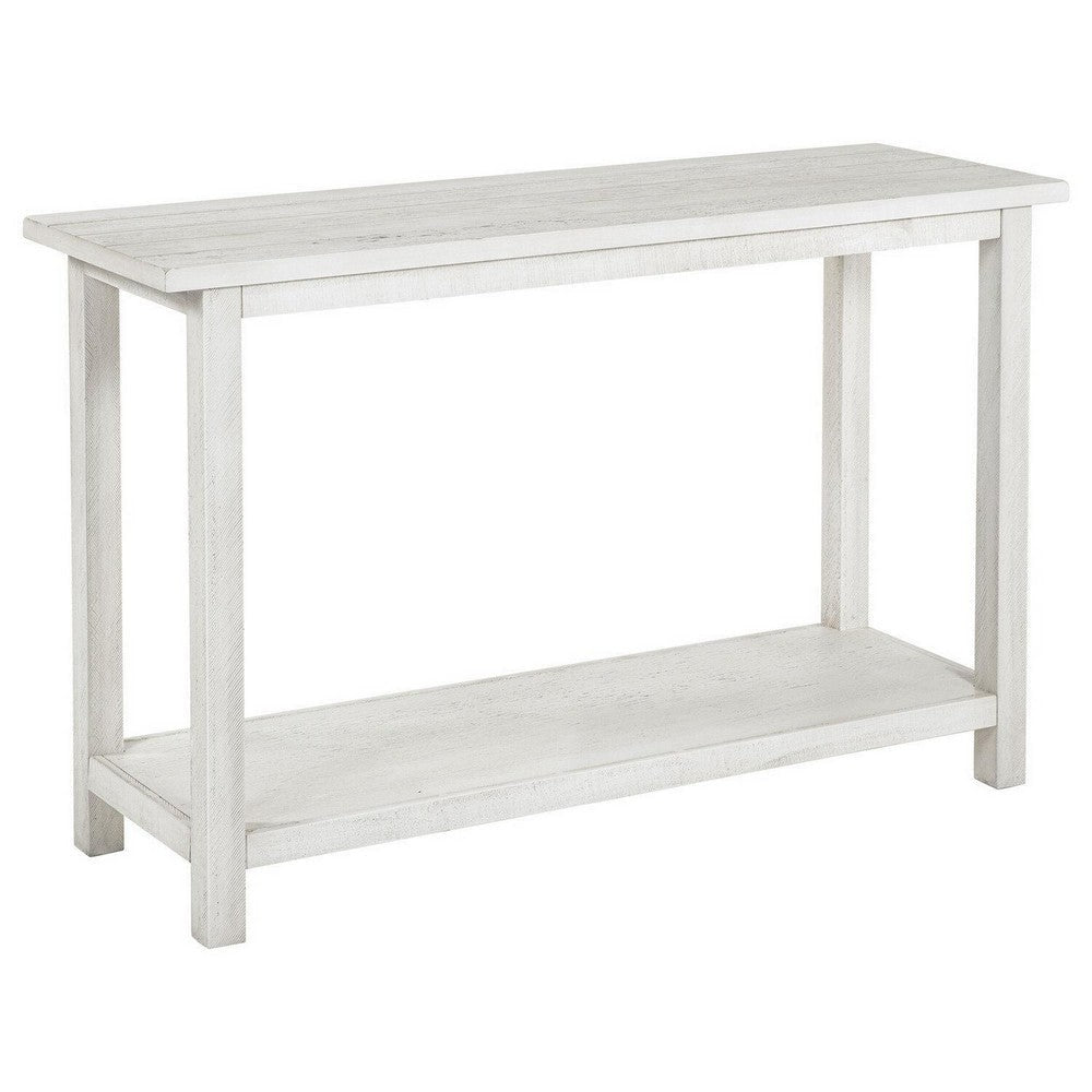 Ayne Console Table 1 Bottom Shelf Distressed White Wood 47 Inch