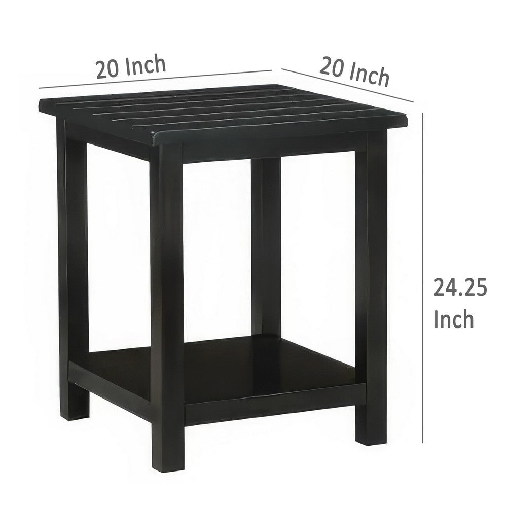 Ayne Side End Table 1 Bottom Shelf Black Wood Frame Square 20 Inch