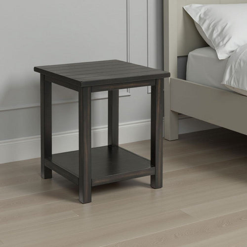 Ayne Side End Table, 1 Bottom Shelf, Black Wood Frame, Square 20 Inch