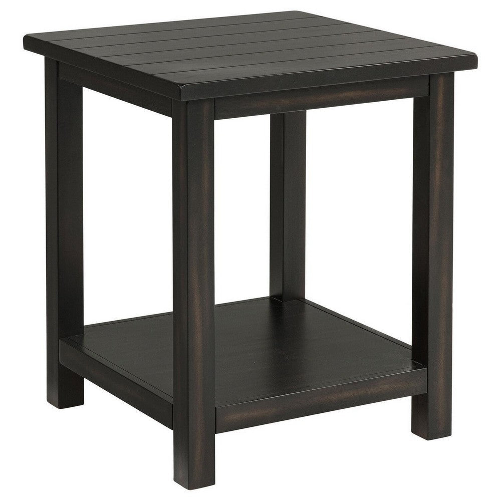 Ayne Side End Table 1 Bottom Shelf Black Wood Frame Square 20 Inch