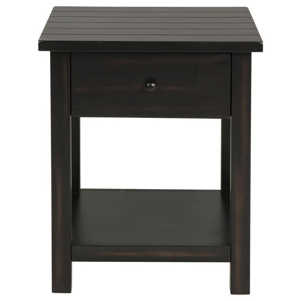 Ayne Side End Table 1 Shelf 1 Drawer Black Wood Square 20 Inch BM329197