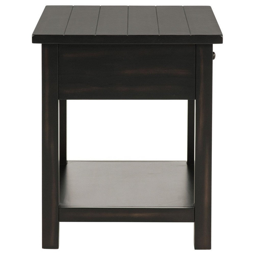 Ayne Side End Table 1 Shelf 1 Drawer Black Wood Square 20 Inch BM329197