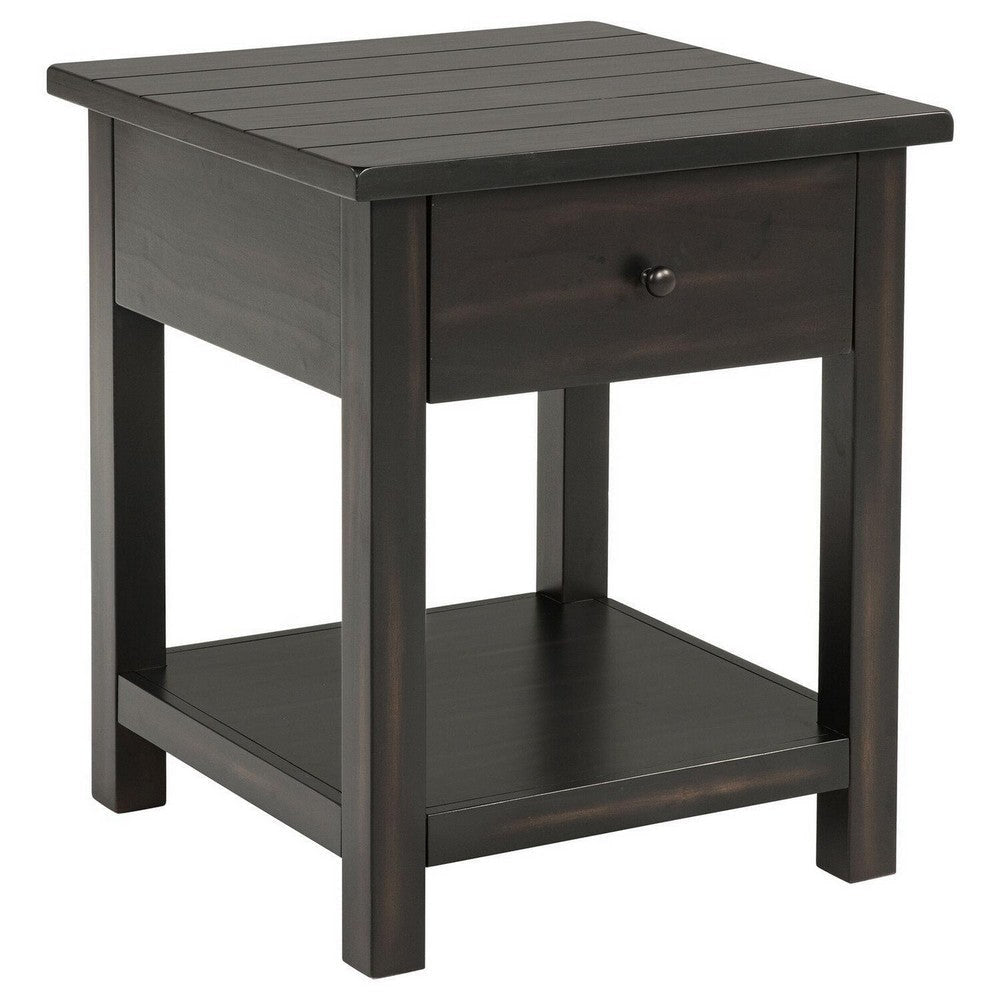 Ayne Side End Table 1 Shelf 1 Drawer Black Wood Square 20 Inch BM329197