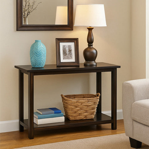 Ayne Console Table, 1 Bottom Shelf, Classic Black Wood Frame, 47 Inch