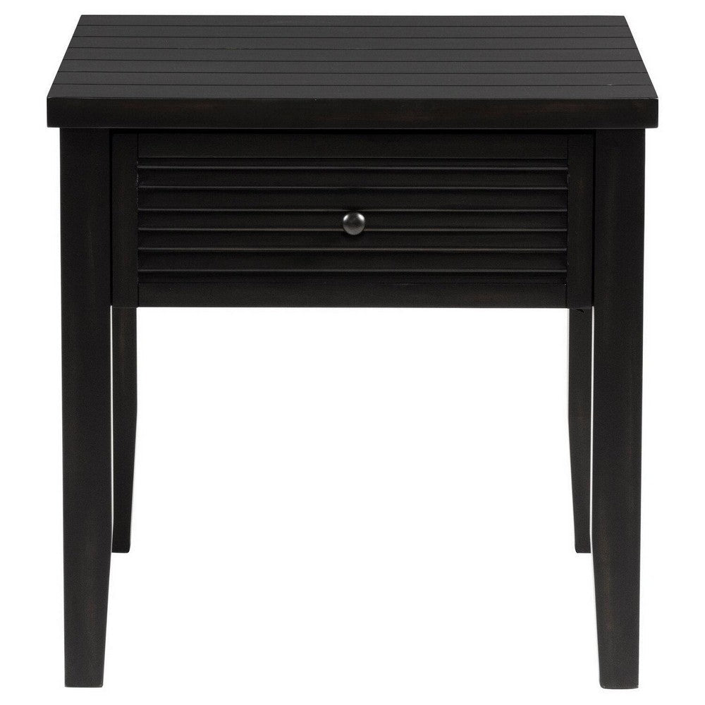 Coni Side End Table 1 Drawer Classic Black Wood Square 24 Inch BM329200