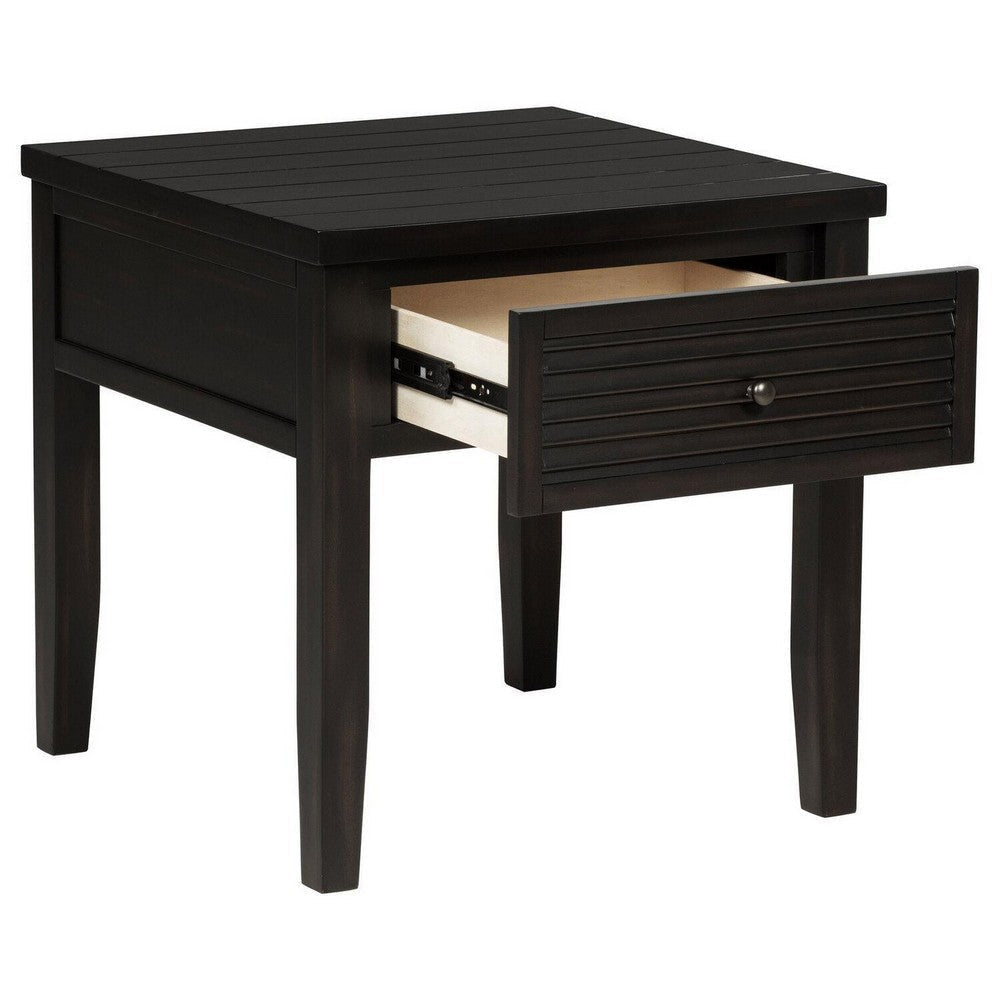 Coni Side End Table 1 Drawer Classic Black Wood Square 24 Inch BM329200