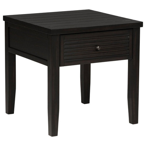 Coni Side End Table, 1 Drawer, Classic Black Wood, Square 24 Inch