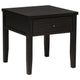 Coni Side End Table, 1 Drawer, Classic Black Wood, Square 24 Inch