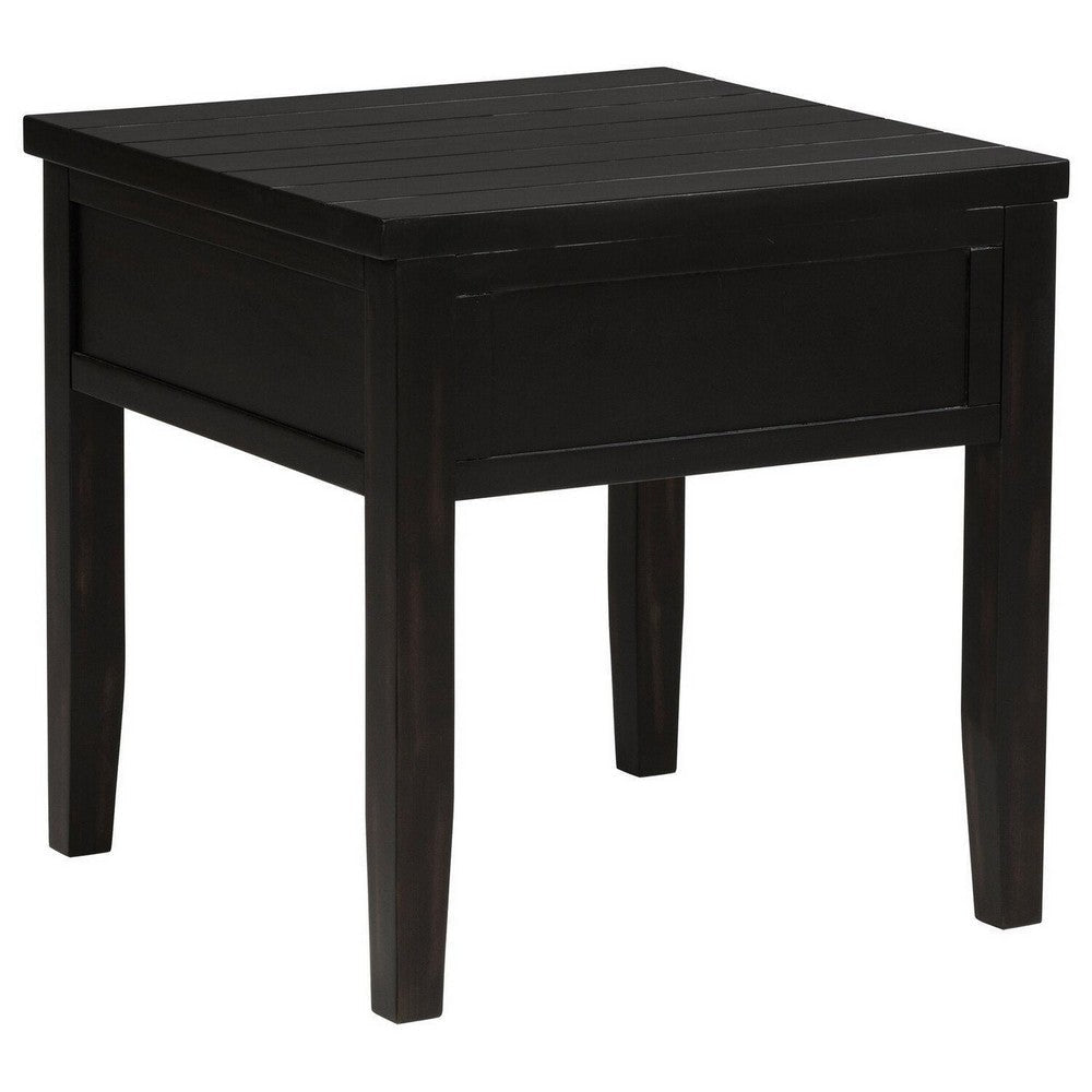 Coni Side End Table 1 Drawer Classic Black Wood Square 24 Inch BM329200