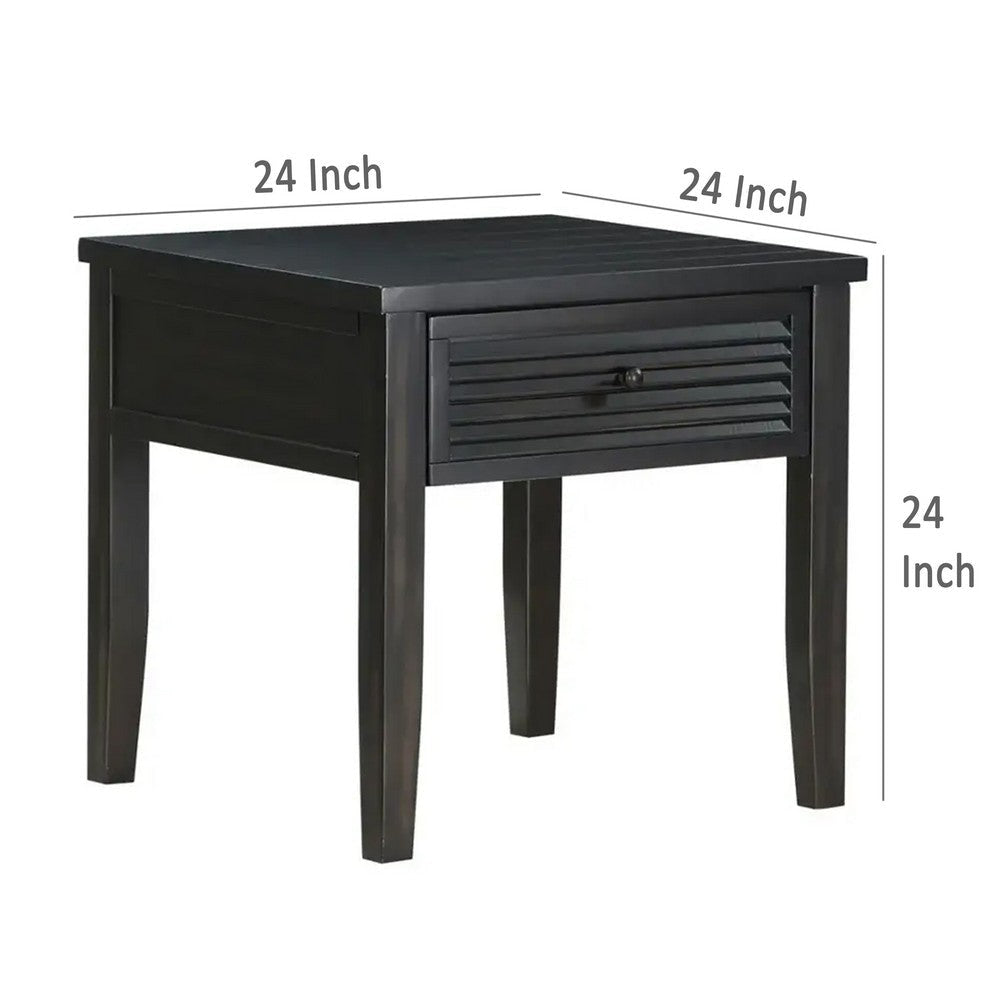 Coni Side End Table 1 Drawer Classic Black Wood Square 24 Inch BM329200
