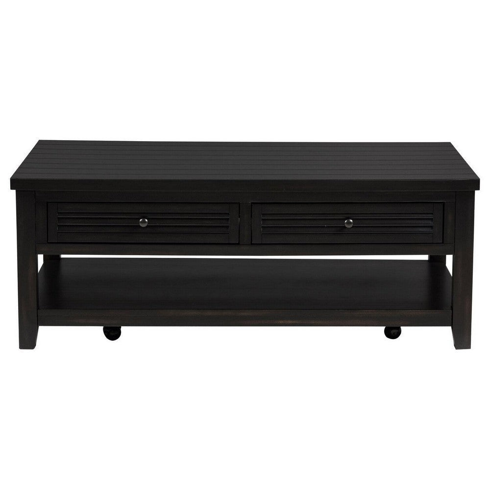 Coni Coffee Table 2 Drawers 1 Shelf Black Wood Frame 48 Inch BM329201