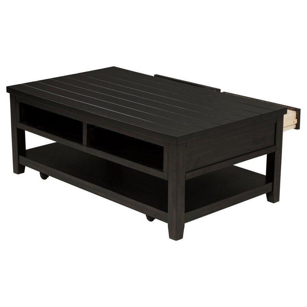 Coni Coffee Table 2 Drawers 1 Shelf Black Wood Frame 48 Inch BM329201