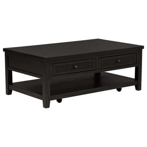 Coni Coffee Table, 2 Drawers, 1 Shelf, Black Wood Frame, 48 Inch